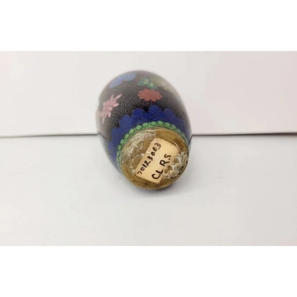 Antique Chinese Black‎ Pink Green Floral Peony Cloisonné Vase